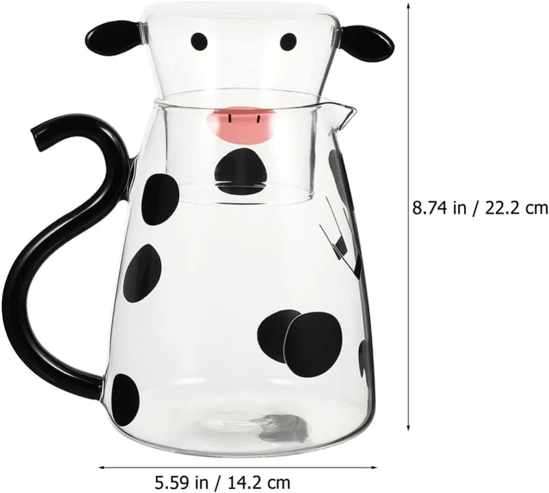 TOPBATHY Kaltes Wasserkrug mit Tasse Heimglas Juice Getränkglas Pitcher Cartoon Cow