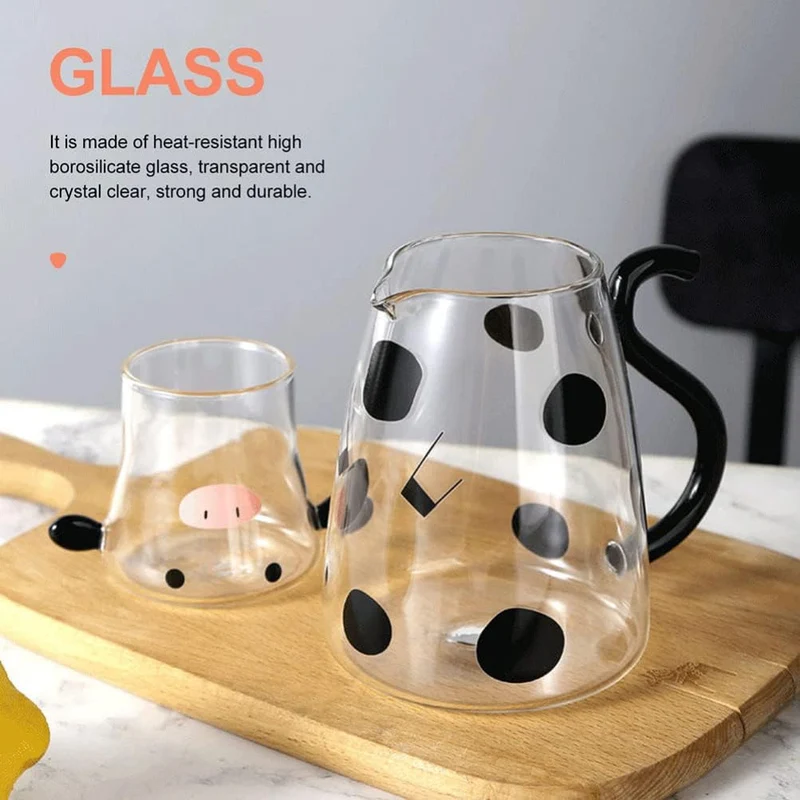 TOPBATHY Kaltes Wasserkrug mit Tasse Heimglas Juice Getränkglas Pitcher Cartoon Cow
