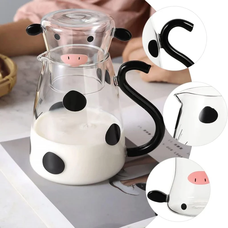 TOPBATHY Kaltes Wasserkrug mit Tasse Heimglas Juice Getränkglas Pitcher Cartoon Cow