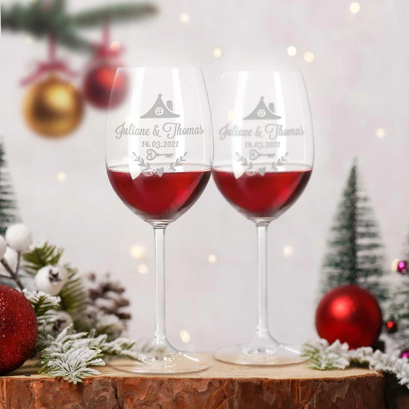 Leonardo Weingläser mit Gravur - First Christmas Design - Personalisiert mit Name Datum & Wunschtext