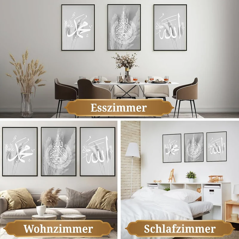 HAVA Artwork Grey Blessed Poster Set, Islamische Poster, Islamische Bilder, Islamische Dekoration, I