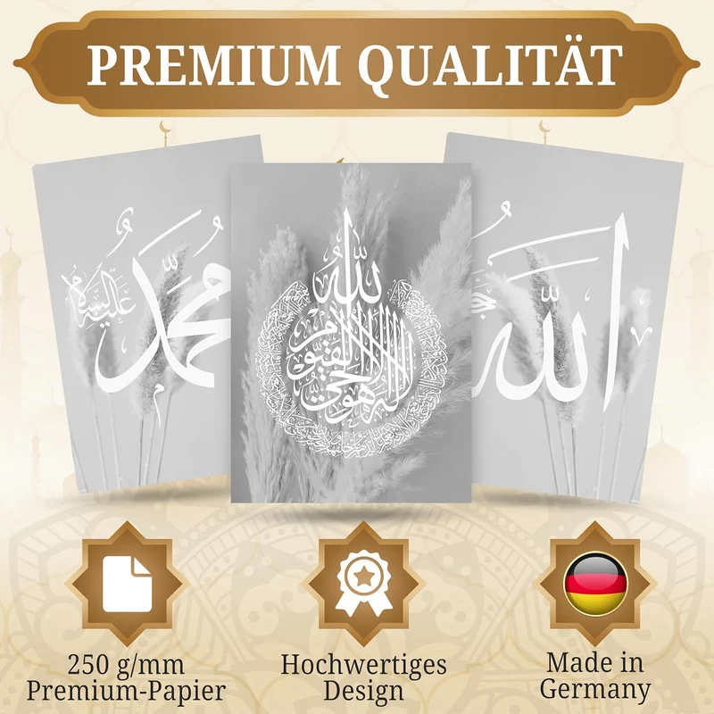 HAVA Artwork Grey Blessed Poster Set, Islamische Poster, Islamische Bilder, Islamische Dekoration, I