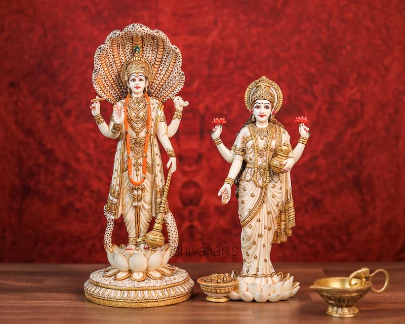 SHIVAJI ARTS Vishnu Lakshmi Statue, 31,5 cm, Göttin Lakshmi Statue, Hinduistische Göttin des Geldes,