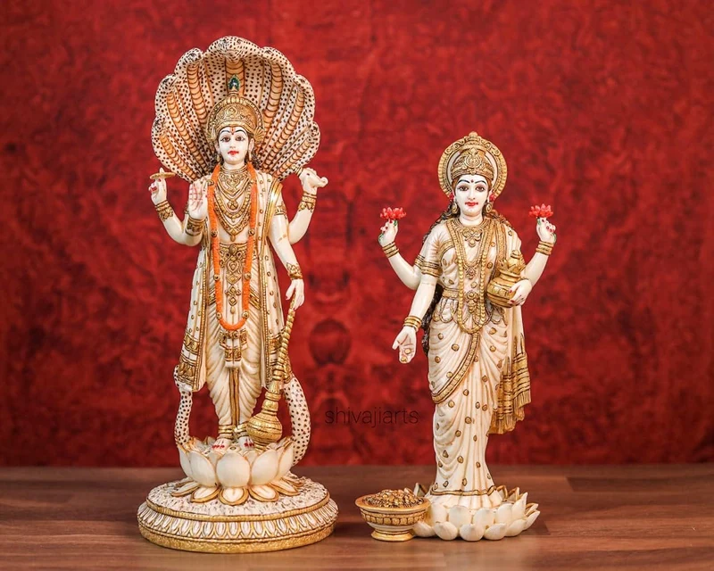 SHIVAJI ARTS Vishnu Lakshmi Statue, 31,5 cm, Göttin Lakshmi Statue, Hinduistische Göttin des Geldes,