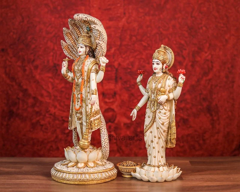 SHIVAJI ARTS Vishnu Lakshmi Statue, 31,5 cm, Göttin Lakshmi Statue, Hinduistische Göttin des Geldes,