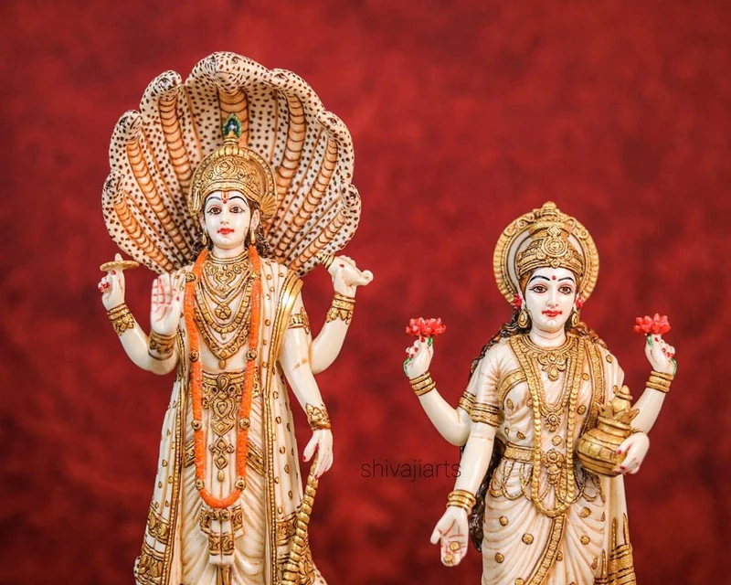 SHIVAJI ARTS Vishnu Lakshmi Statue, 31,5 cm, Göttin Lakshmi Statue, Hinduistische Göttin des Geldes,