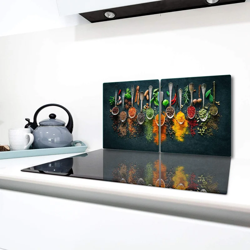 TMK | Herdabdeckplatten Set 2x40x52 cm Ceranfeld Abdeckung Glas Spritzschutz Abdeckplatte Glasplatte