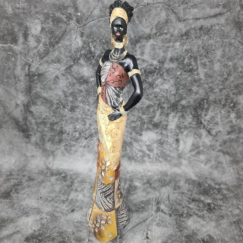 Lifestyle & More Moderne Skulptur Dekofigur Frau Afrikanerin aus Kunststein Mehrfarbig stehend mit b