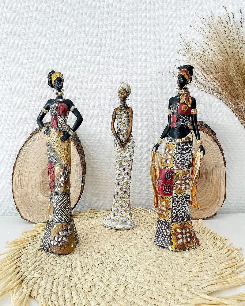 Lifestyle & More Moderne Skulptur Dekofigur Frau Afrikanerin aus Kunststein Mehrfarbig stehend mit b