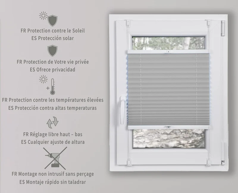 DECOOR Plissee ohne Bohren 65cm x 100cm Faltrollo Rollo für Fenster und Tür Nicht-invasive Fensterja