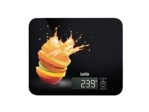 Laica KS5015 Elektronische Küchenwaage, schwarz, gehärtetes Glas, Touch-Sensor-Tasten, 15 kg, elektr