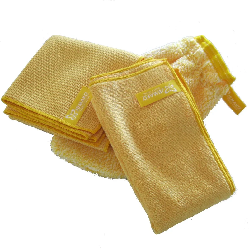 Jemako 3er Set GELB - Profituch (40x45 cm) + Trockentuch (45 x 60 cm) + Reinigungshandschuh
