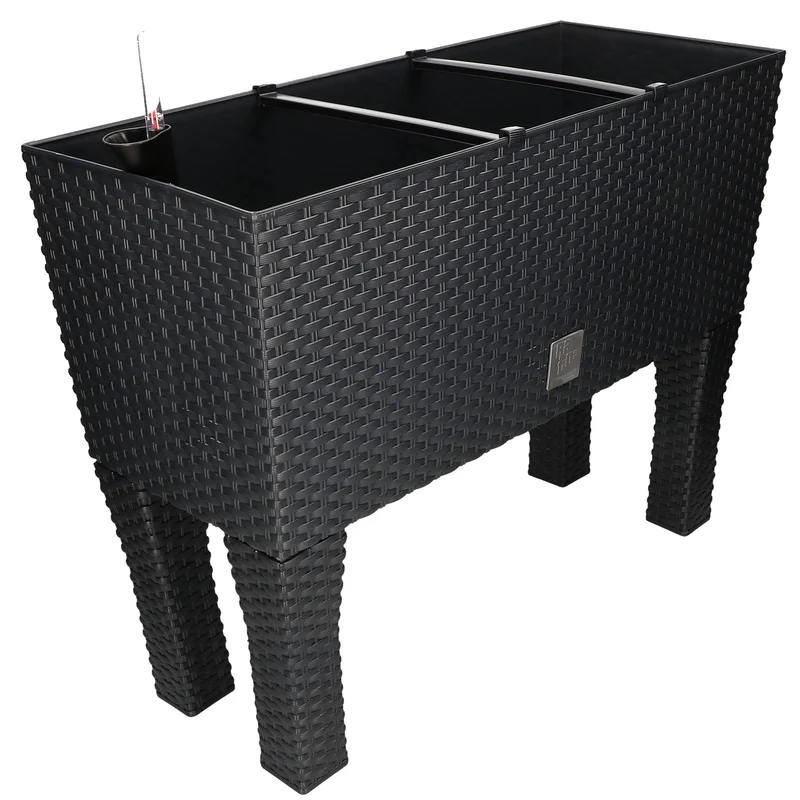 KOTARBAU® Blumenkasten 60x25x25cm mit Füssen und Bewässerungseinlage Anthrazit Rattan Imitation, Ant