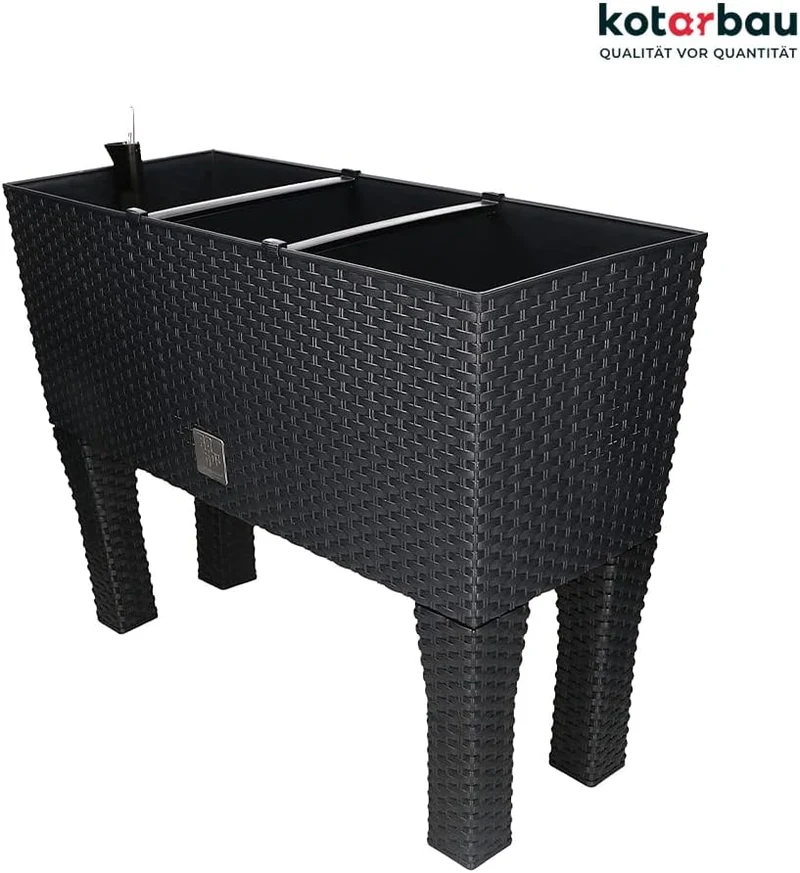 KOTARBAU® Blumenkasten 60x25x25cm mit Füssen und Bewässerungseinlage Anthrazit Rattan Imitation, Ant