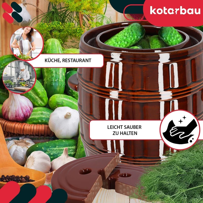 KOTARBAU® Gärtopf 25 L Steinguttopf mit Deckel und Beschwerungsstein Hermetisch Sauerkrauttopf Gurke