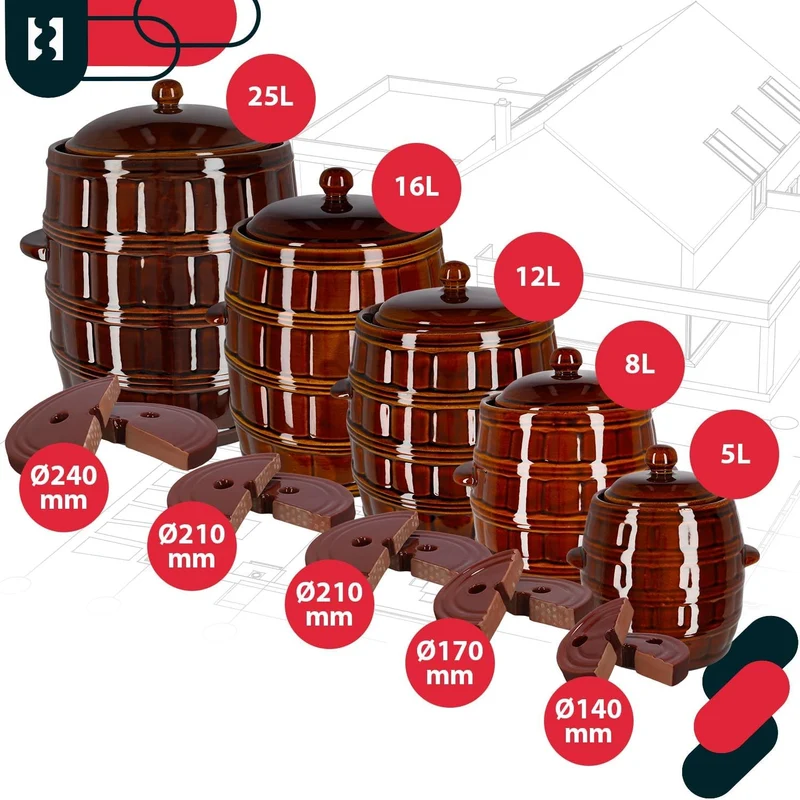 KOTARBAU® Gärtopf 25 L Steinguttopf mit Deckel und Beschwerungsstein Hermetisch Sauerkrauttopf Gurke