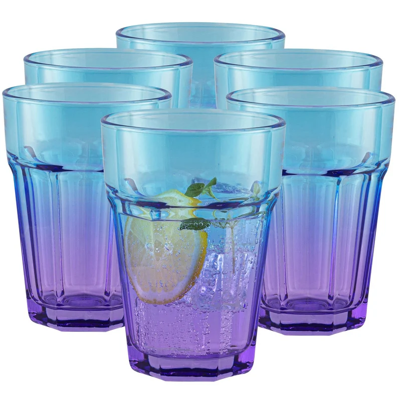 TREND FOR HOME Bunte Gläser Set 6 Teilig Bunte Wassergläser 425 ml Trinkgläser Blau Lila Longdrinkgl