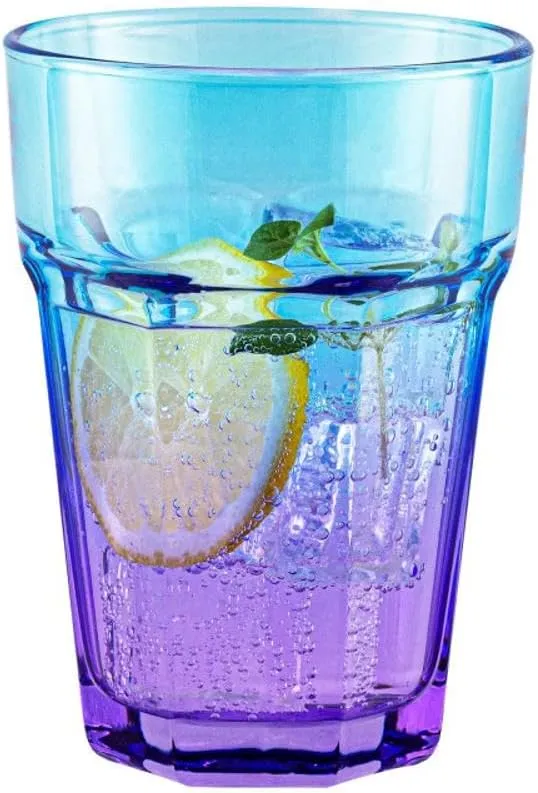 TREND FOR HOME Bunte Gläser Set 6 Teilig Bunte Wassergläser 425 ml Trinkgläser Blau Lila Longdrinkgl