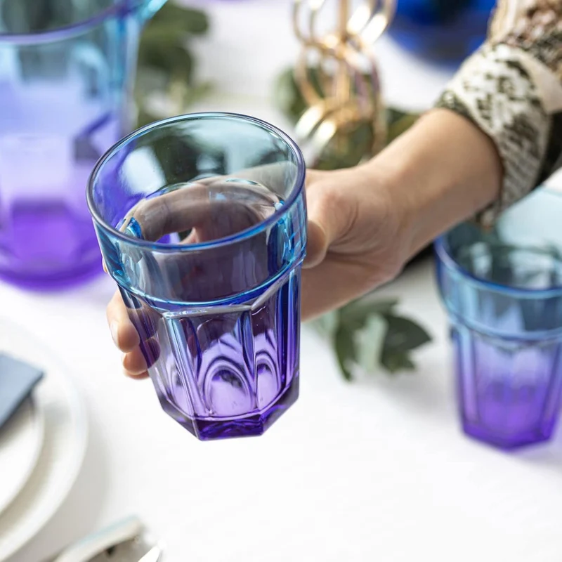 TREND FOR HOME Bunte Gläser Set 6 Teilig Bunte Wassergläser 425 ml Trinkgläser Blau Lila Longdrinkgl