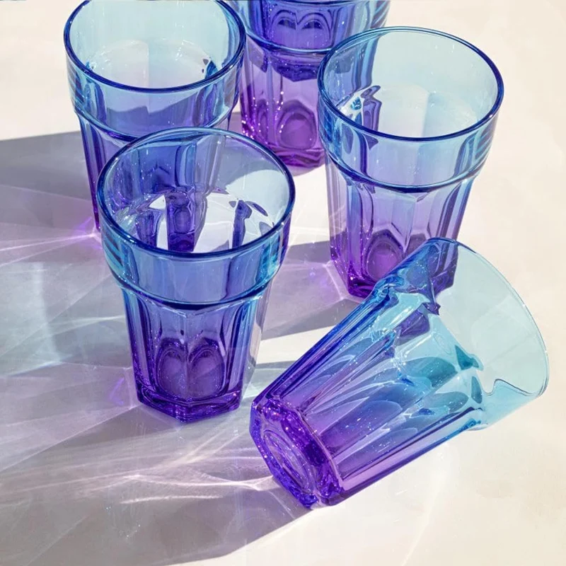 TREND FOR HOME Bunte Gläser Set 6 Teilig Bunte Wassergläser 425 ml Trinkgläser Blau Lila Longdrinkgl