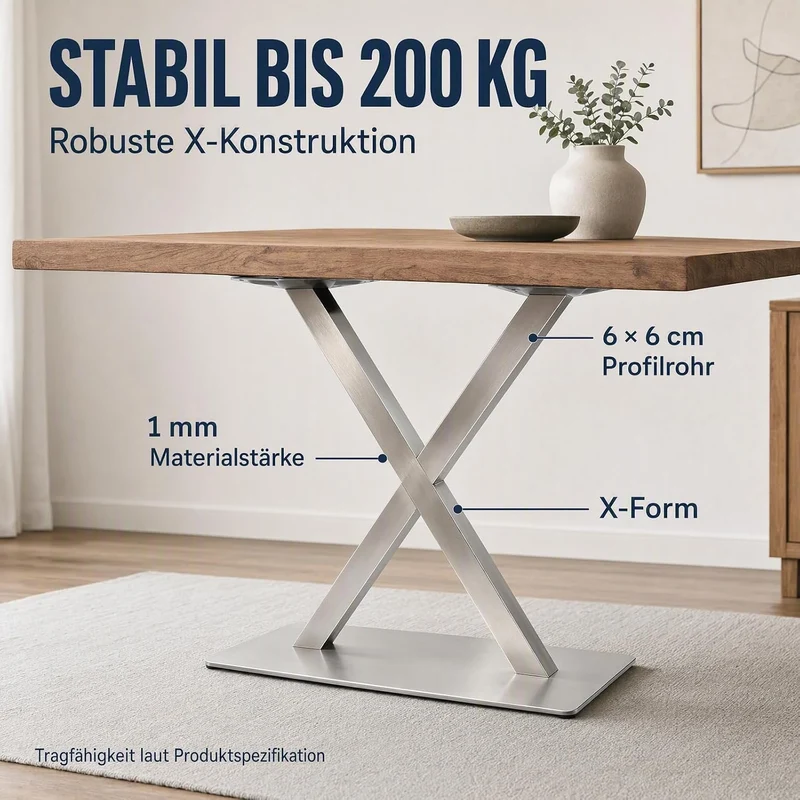 SHZICMY Tischbeine Metall Tischgestell Tischkufen X-Form Tischfuss Silber Edelstahl Untergestell Höh