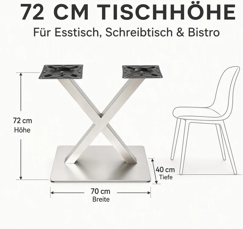 SHZICMY Tischbeine Metall Tischgestell Tischkufen X-Form Tischfuss Silber Edelstahl Untergestell Höh