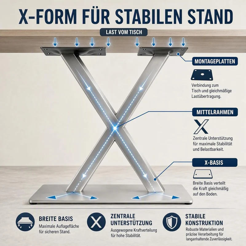 SHZICMY Tischbeine Metall Tischgestell Tischkufen X-Form Tischfuss Silber Edelstahl Untergestell Höh