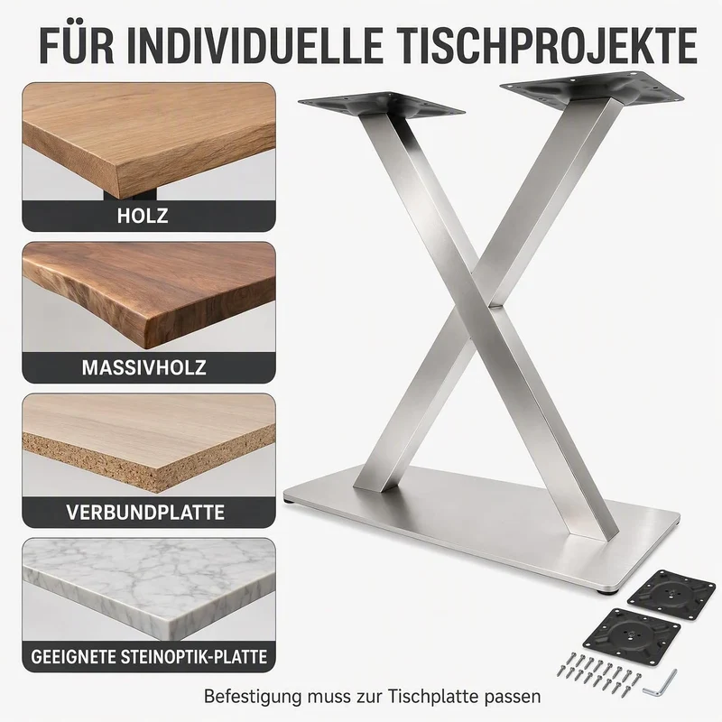 SHZICMY Tischbeine Metall Tischgestell Tischkufen X-Form Tischfuss Silber Edelstahl Untergestell Höh
