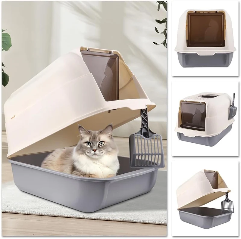 XXL Grosse platzsparende Eck Katzentoilette mit Deckel Katzen WC Haube Ecktoilette Katzenklo Ecke in