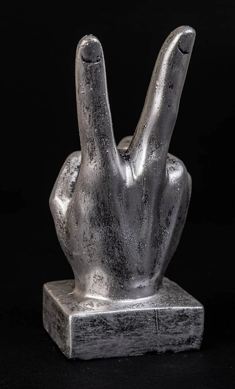 IDYL Moderne Skulptur Figur Resin Hand Victory |silberfb. | Masse: 6x8x17 cm | Material: Polyresin (