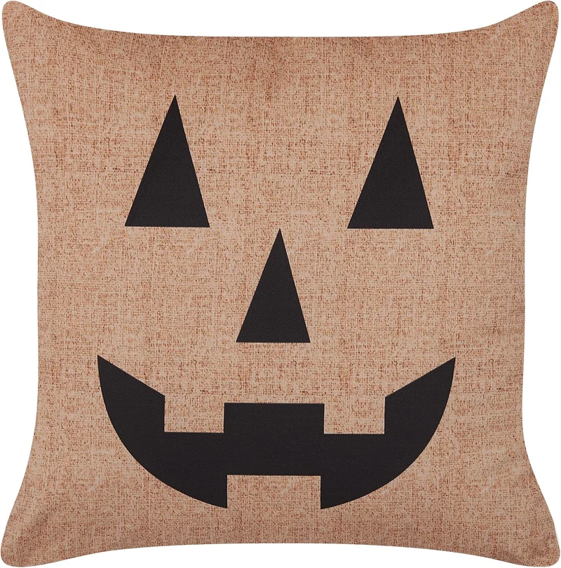 Dekokissen mit Füllung 2er Set Samt beige Halloween Kürbis-Motiv 45x45 cm Sebes