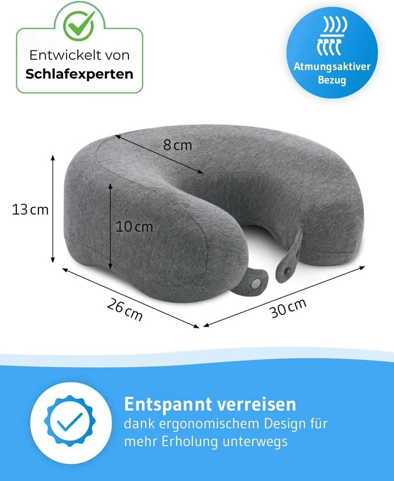 Nackenkissen für Flugzeug & Auto | Orthopädisches Reise-Kissen aus ergonomischem Memory-Foam | Nacke