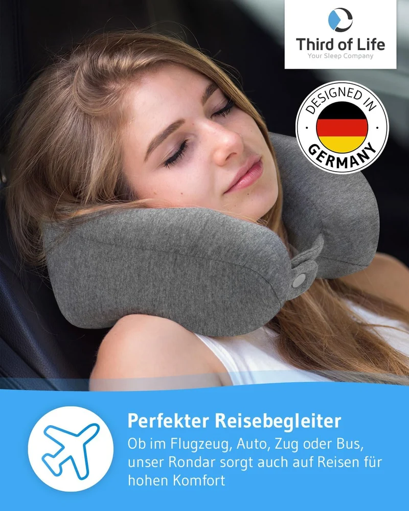 Nackenkissen für Flugzeug & Auto | Orthopädisches Reise-Kissen aus ergonomischem Memory-Foam | Nacke