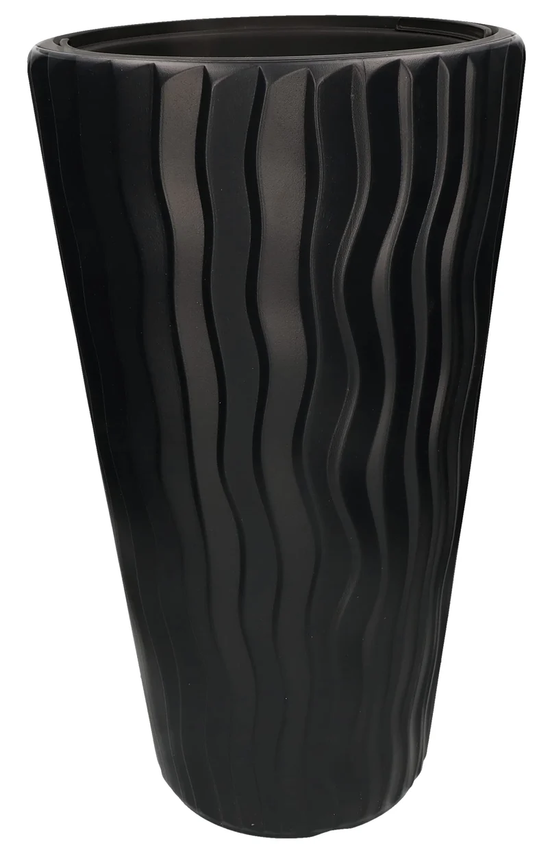 KOTARBAU® Blumentopf 30 x 52cm Anthrazit Slim Hoch 3D Welleneffekt mit Innentopf, Anthrazit