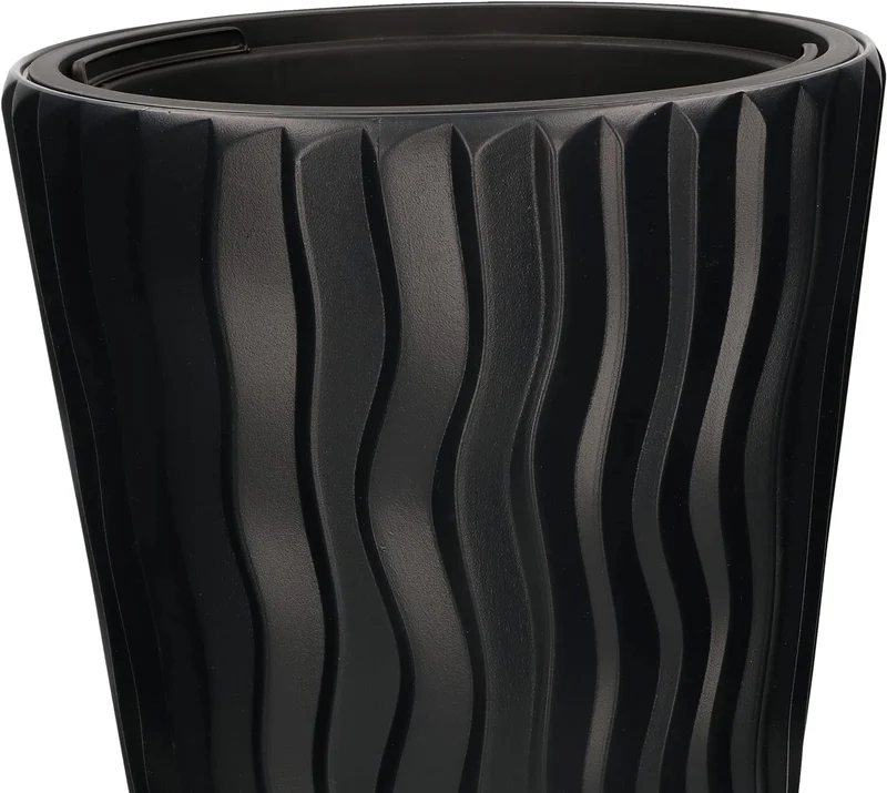 KOTARBAU® Blumentopf 30 x 52cm Anthrazit Slim Hoch 3D Welleneffekt mit Innentopf, Anthrazit