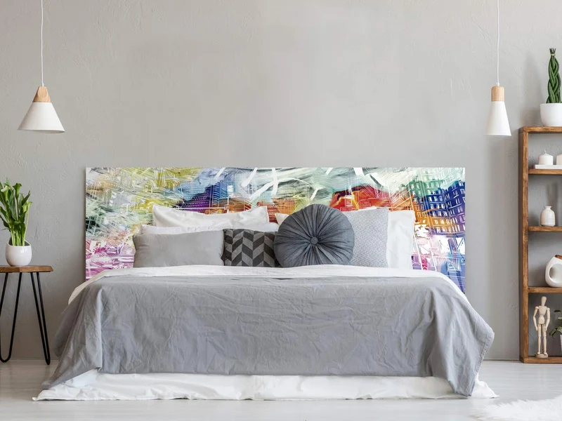 Kopfteil für Bett, PVC, Digitaldruck, Bunte Stadt, 100 x 60 cm, Original-Kopfteil 100x60cm, 100x60cm