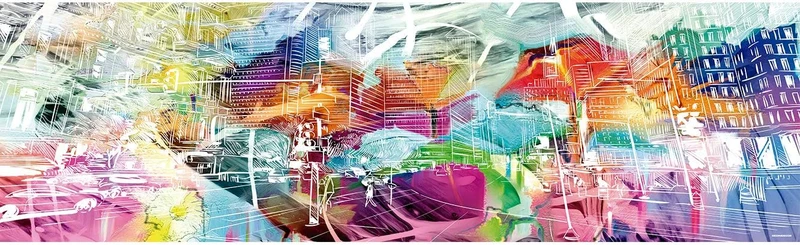 Kopfteil für Bett, PVC, Digitaldruck, Bunte Stadt, 100 x 60 cm, Original-Kopfteil 100x60cm, 100x60cm