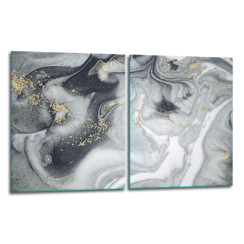 TMK | Herdabdeckplatten Set 2x40x52 cm Ceranfeld Abdeckung Glas Spritzschutz Abdeckplatte Glasplatte
