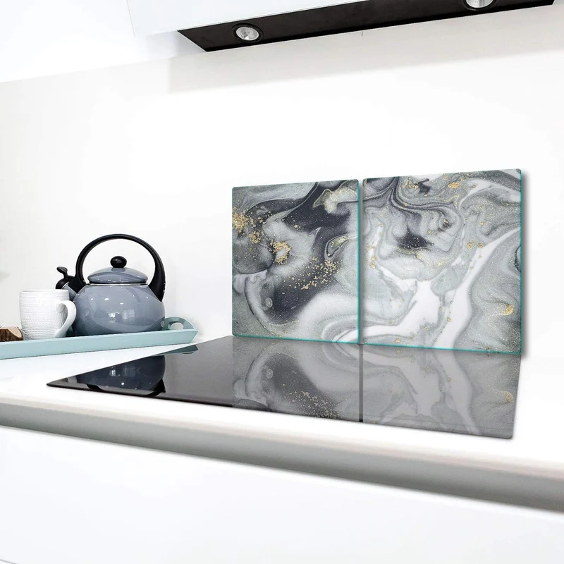 TMK | Herdabdeckplatten Set 2x40x52 cm Ceranfeld Abdeckung Glas Spritzschutz Abdeckplatte Glasplatte