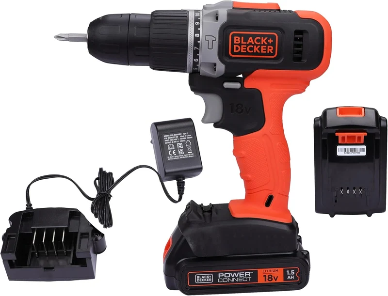 BLACK+DECKER BCD003C1-QW Perceuse visseuse à percussion 1 batterie 18 V-1,5 Ah, 18 V 1 x Akku 18 V -