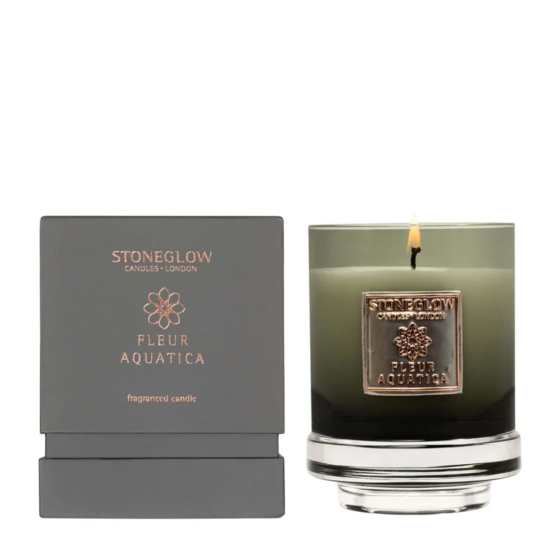 Stoneglow Glas Metallique Fleur Dickblatt Kerze, Mehrfarbig, 9,5 x 12 x 9,5 cm