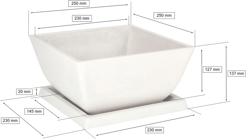 KOTARBAU® Blumentopf Pflanzgefäss aus recycelten Materialien 26x26x12,7cm mit Untersetzer 23x23x2cm