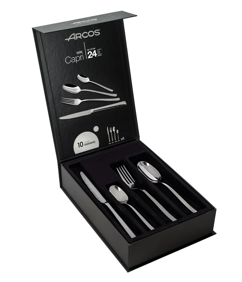 Arcos Serie Capri - Geschenkbox Besteck-Set 24 Stück (6 Messer + 12 Löffel + 6 Gabel) - Monoblock au