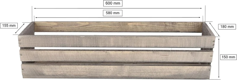 KOTARBAU® Blumenkasten Kräuterkasten aus Holz Langer Balkon-Blumenkasten 600x180x150 mm Grau Grau 60