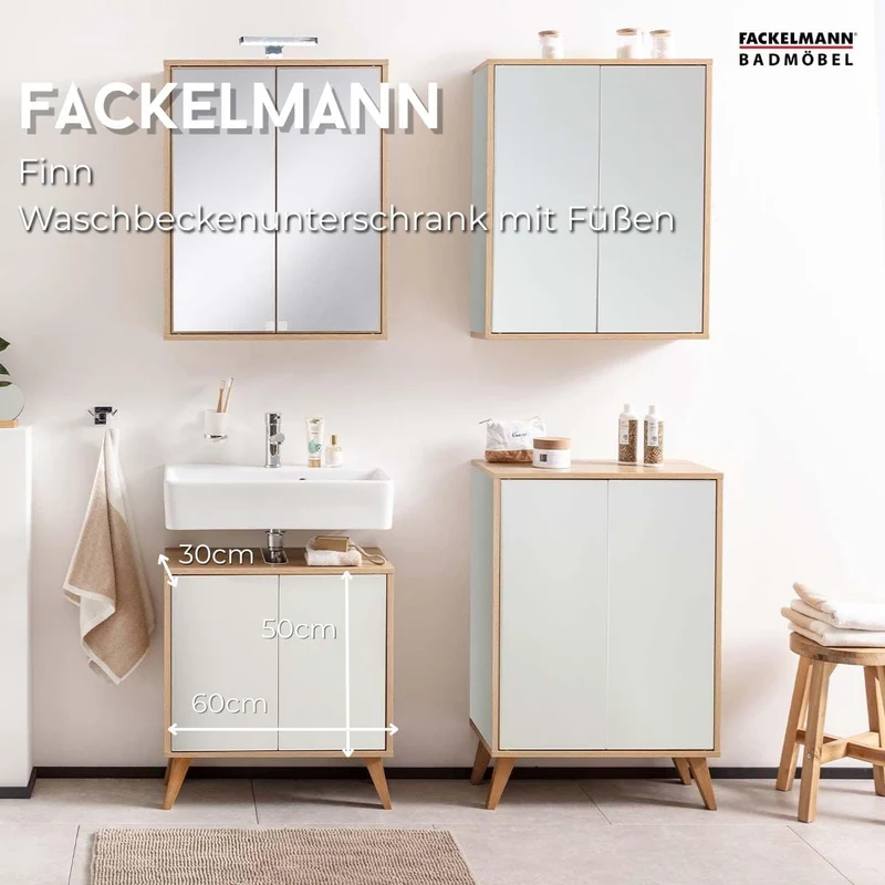 FACKELMANN Finn Waschbeckenunterschrank (60 x 50 x 30,5 cm) – Unterschrank für Waschbecken mit Aussp